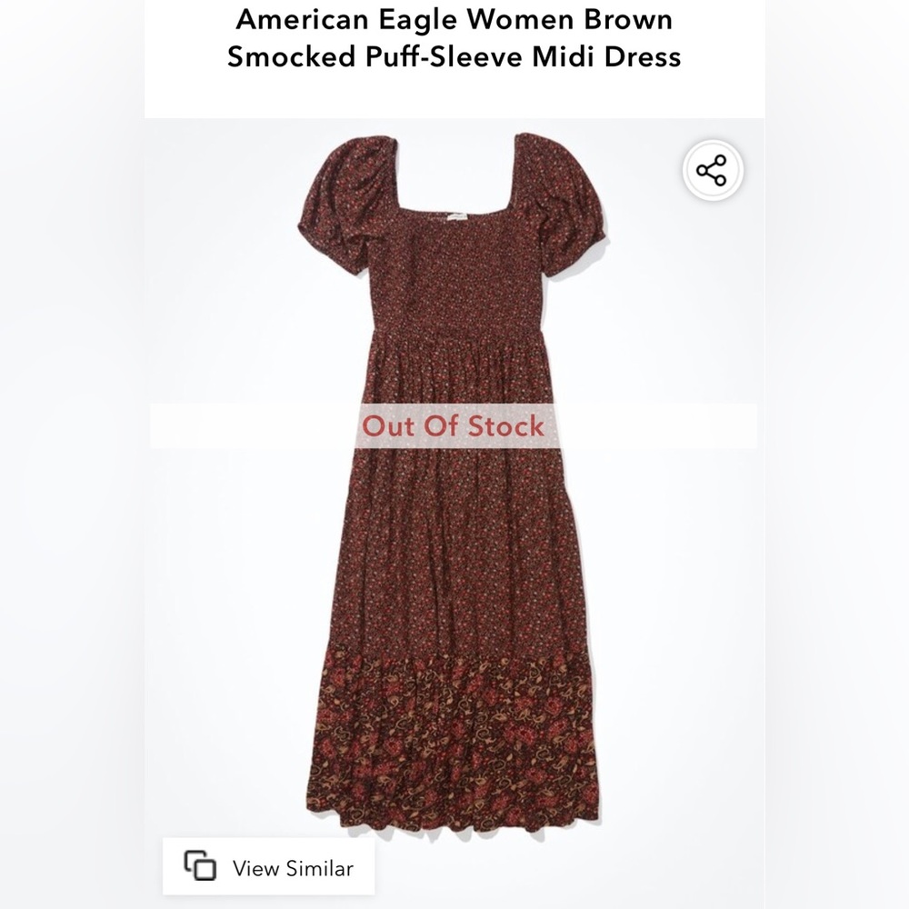 American Eagle Floral Puff Sleeve Midi Dress